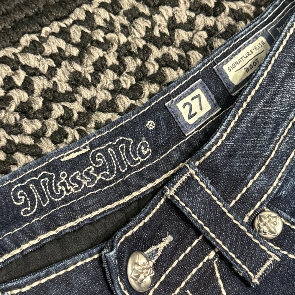 Miss Me Boot Cut Jeans Signature Rise Womens 27 Flap Pocket Embellished Festival - Picture 5 of 11